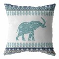 Homeroots 16 in. Teal Ornate Elephant Indoor & Outdoor Throw Pillow Blue 412276